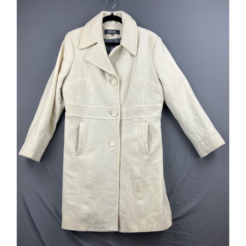 Kenneth Cole Reaction Coat Womens 16 Wool Blend Long Pea Coat Cream Good